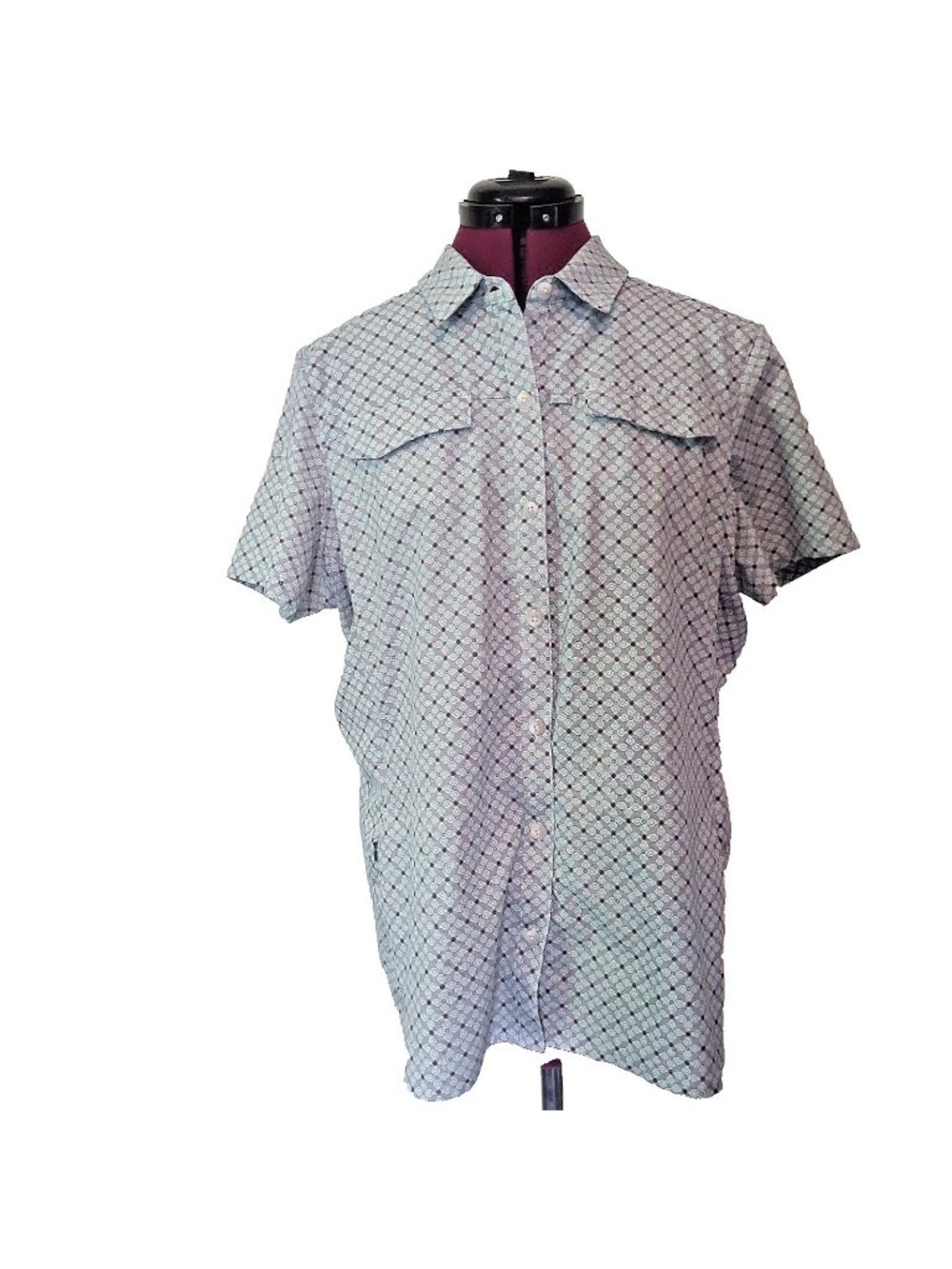 REI Co-op Sahara Shirt Women XL Multicolor Button Front Hiking Zip Pocket UPF 50